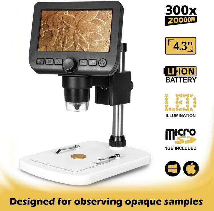 Levenhuk DTX 350 LCD Tragbares Digitales USB-Mikroskop mit 20-Bis 300-Facher Zoom-Vergrösserung für