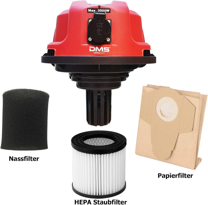 DMS® Industriestaubsauger für Nass u. Trocken Sauger | Edelstahl 2300W + Steckdose | starke Saugkraf