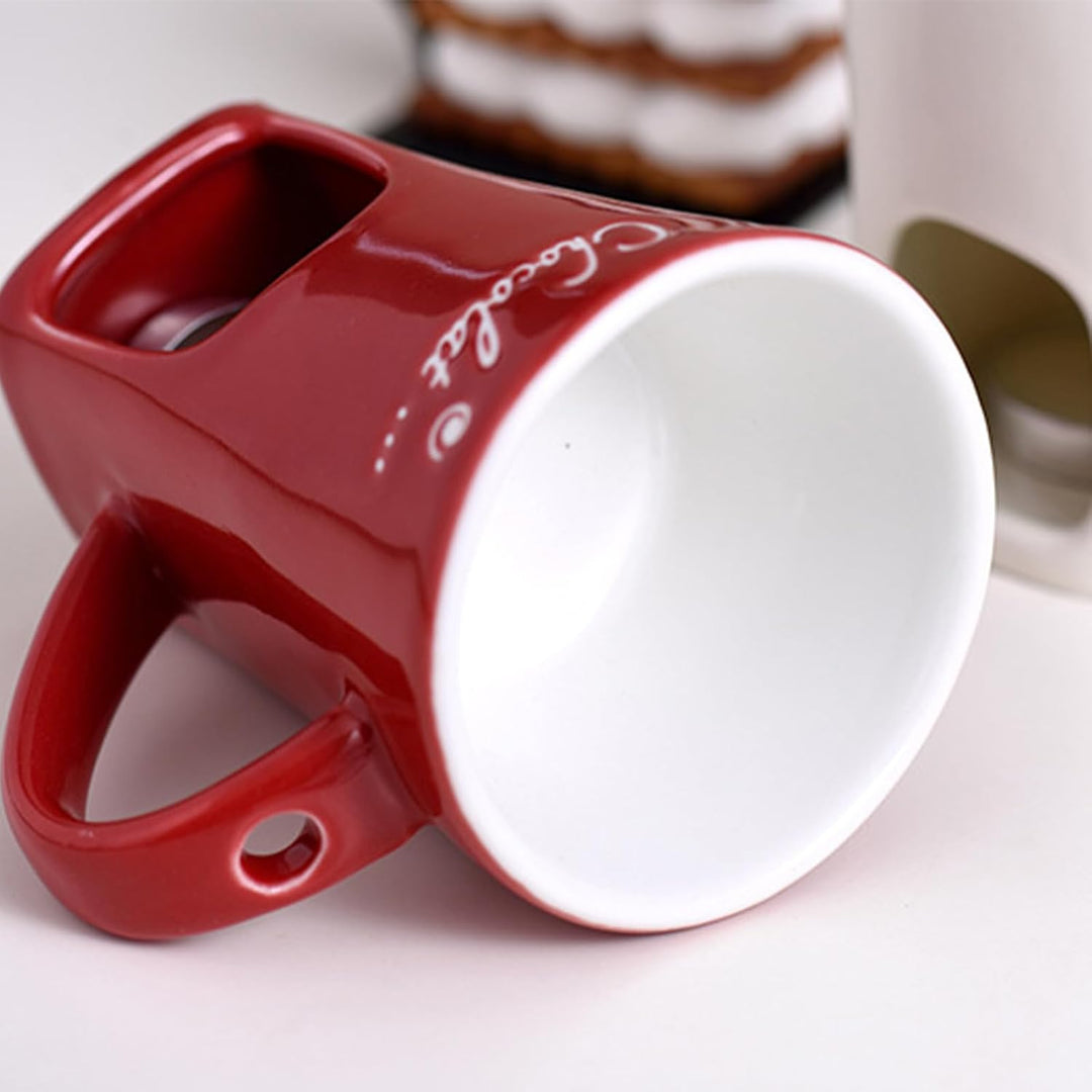 Schokoladen-Fonduetasse mit Gabeln, 130 ml, Schokoladenschmelzbecher, Keramik-Butterwärmer, Set, per