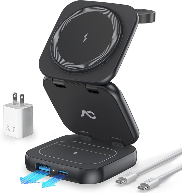 AC Island 5 in 1 iPhone Ladestation kompatibel mit Mag-Safe Ladegerät, Qi2 Faltbar Reisen Wireless C