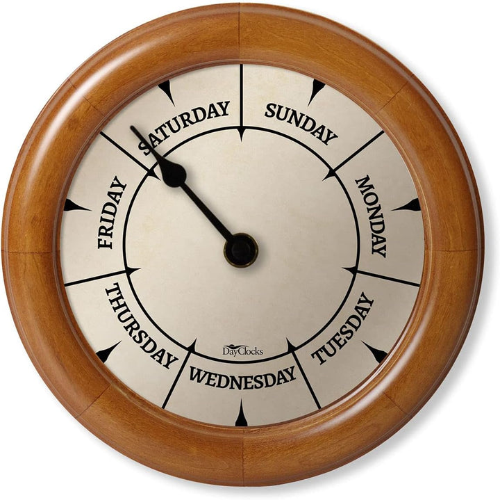 DayClocks Klassische Tagesuhr - Wochentag Uhr - Tagesuhr mit Mitternachtsmarkierungen - Einzigartige