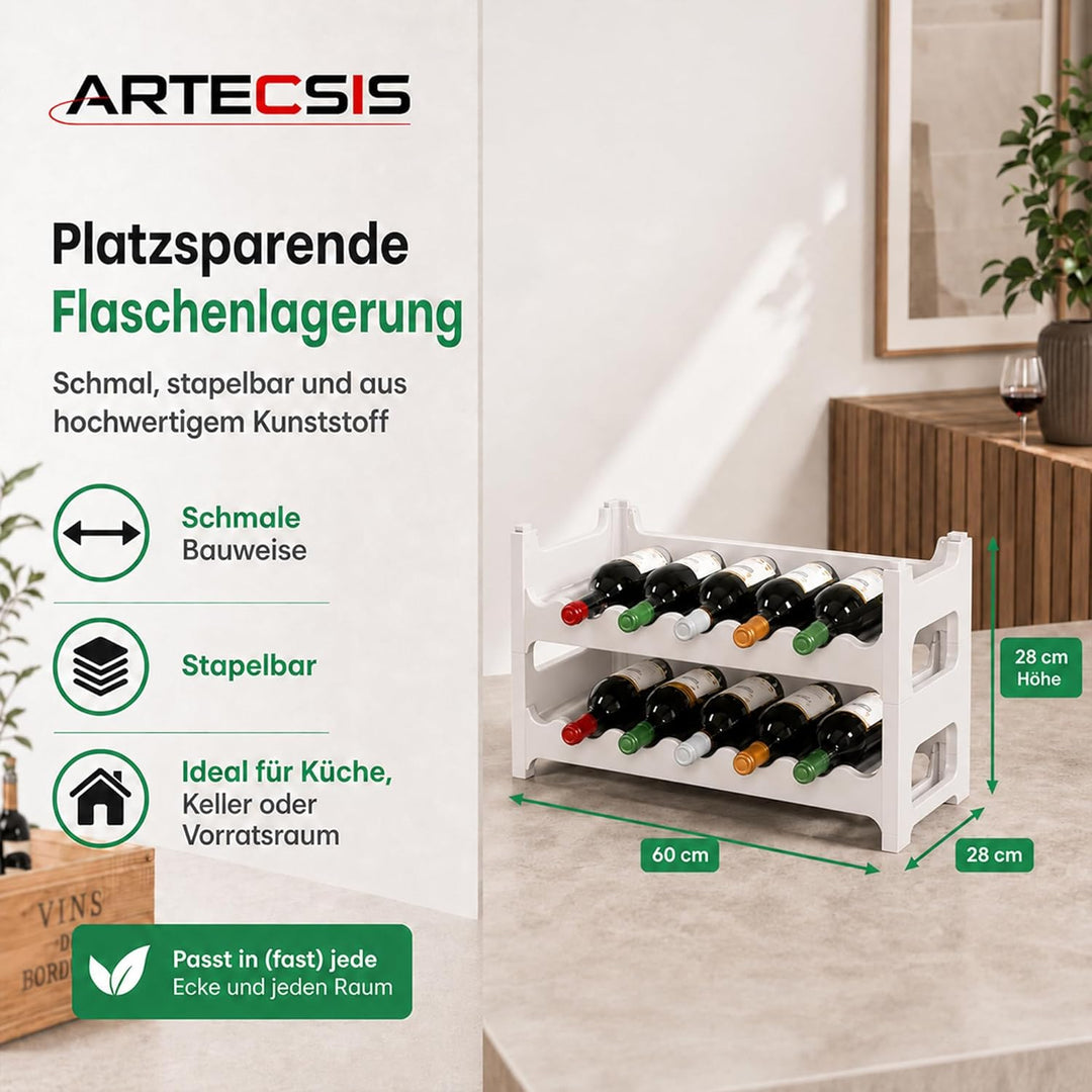 ARTECSIS Weinregal stapelbar Kunststoff für 12 Flaschen, stabiles Flaschenregal in Gastronomie-Quali