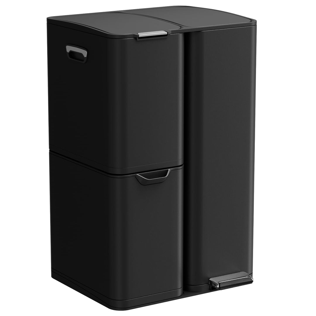 LIFERUN Mülleimer 3 Fächer, 60L Mülltrennsystem (30 + 17 + 13 L) mit Softclose Deckel, Abfalleimer K