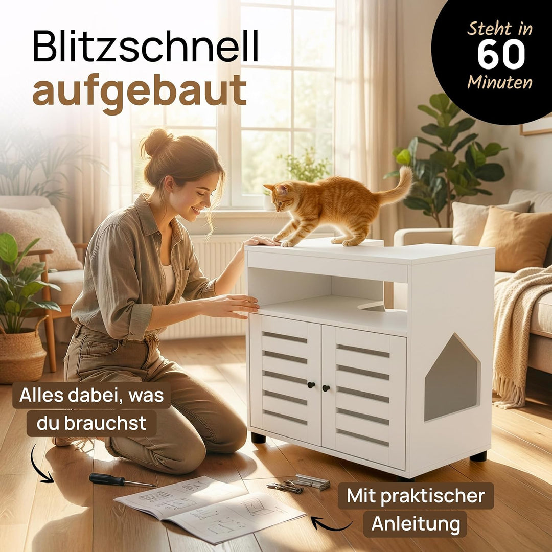 Katzenschrank für Katzenklo – Stilvoller Waschbeckenunterschrank/Katzenmöbel mit flexiblem Einstieg