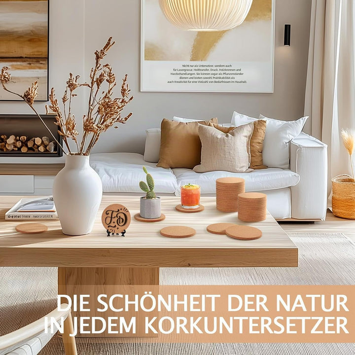 24 Stück Korkuntersetzer für Getränke, GOH DODD Saugfähige Blanke Untersetzer für Deko, Geeignet für