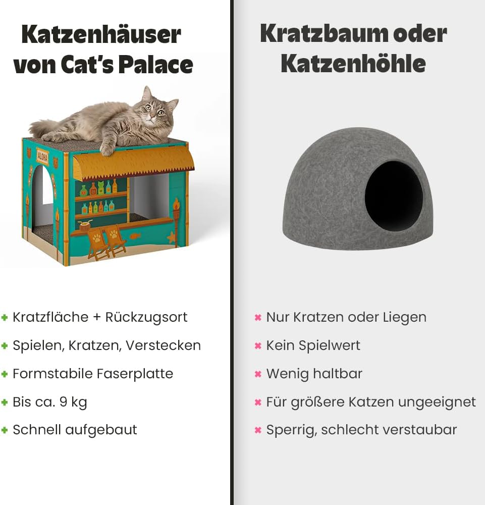 Cat’s Palace Katzenhaus Aloha Strandbar – Rückzugsort & Kratzmöbel mit 2 Kratzflächen für Katzen | 4
