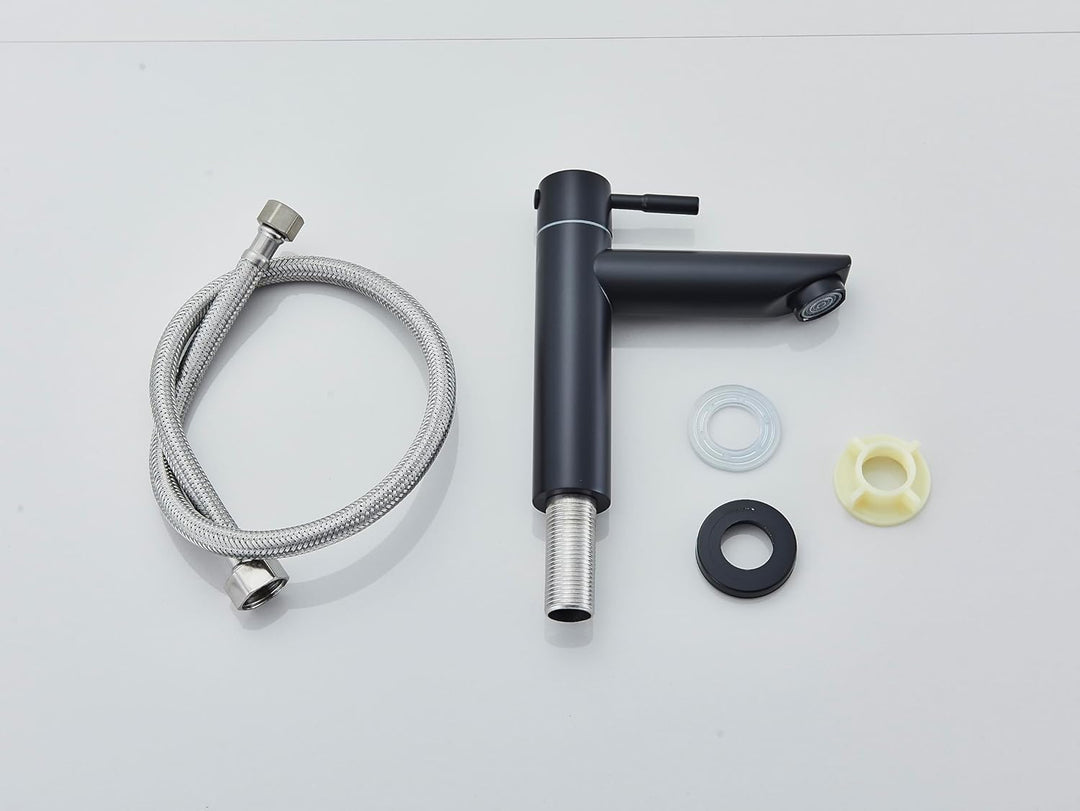 Suguword Schwarz Badarmatur Kaltwasser • Moderne Einhand-Armatur für Waschbecken mit 90mm Auslauf •