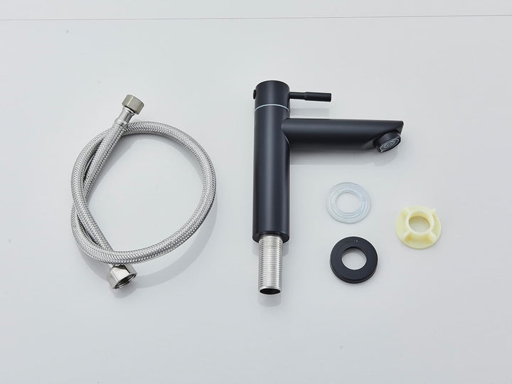Suguword Schwarz Badarmatur Kaltwasser • Moderne Einhand-Armatur für Waschbecken mit 90mm Auslauf •