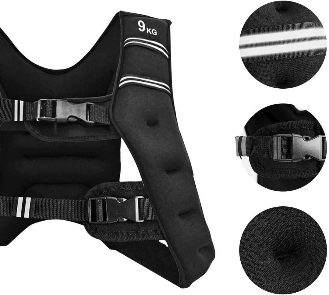 RELAX4LIFE 5/9 kg Gewichtsweste, Ergonomische Fitnessweste, mit reflektierenden Streifen & verstellb