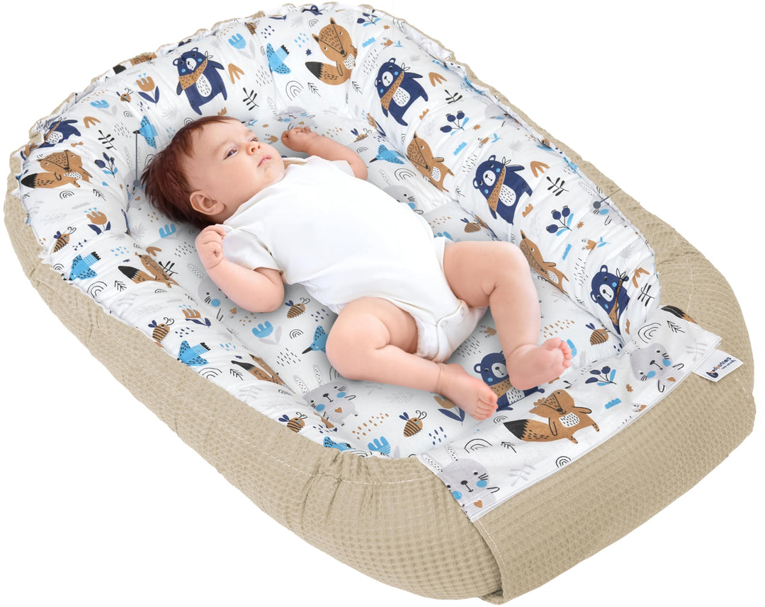 Medi Partners Babynest Kuschelnest Babynestchen 100% Baumwolle Waffle Nestchen Reisebett für Babys S