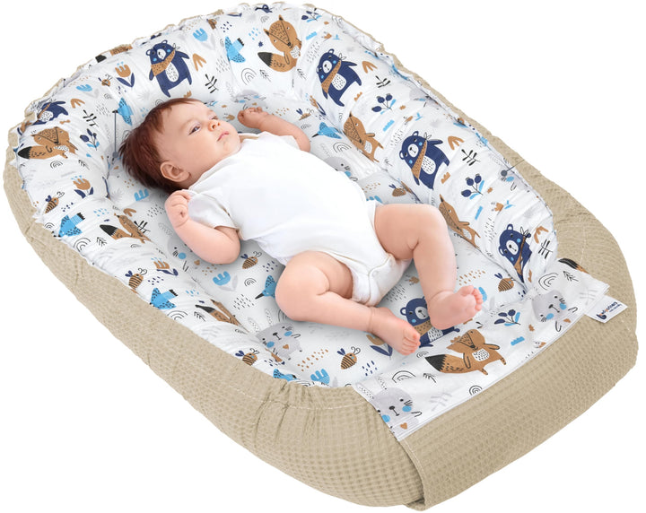 Medi Partners Babynest Kuschelnest Babynestchen 100% Baumwolle Waffle Nestchen Reisebett für Babys S