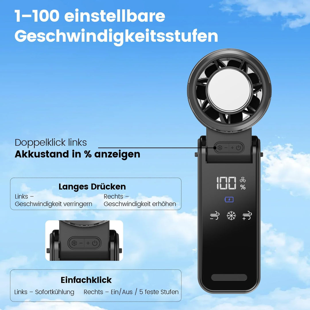 HappyGoo Tragbarer Handventilator, Mini-Turboventilator mit bürstenlosem Motor, 1-100 Geschwindigkei