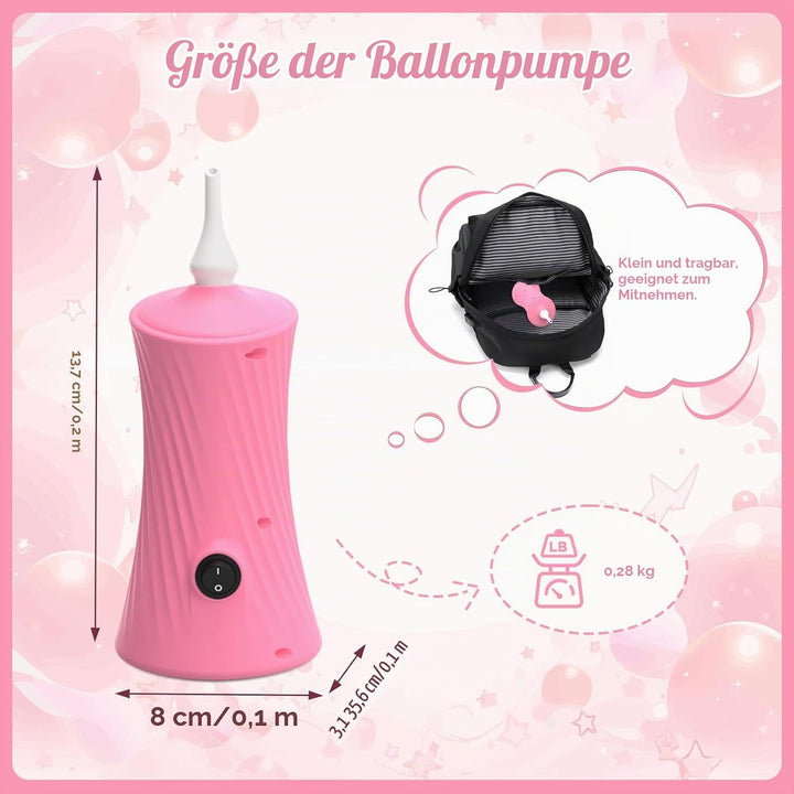 PlusFive Ballonpumpe Elektrisch, Luftballonpumpe für Modellierballons Rosa, Rosa