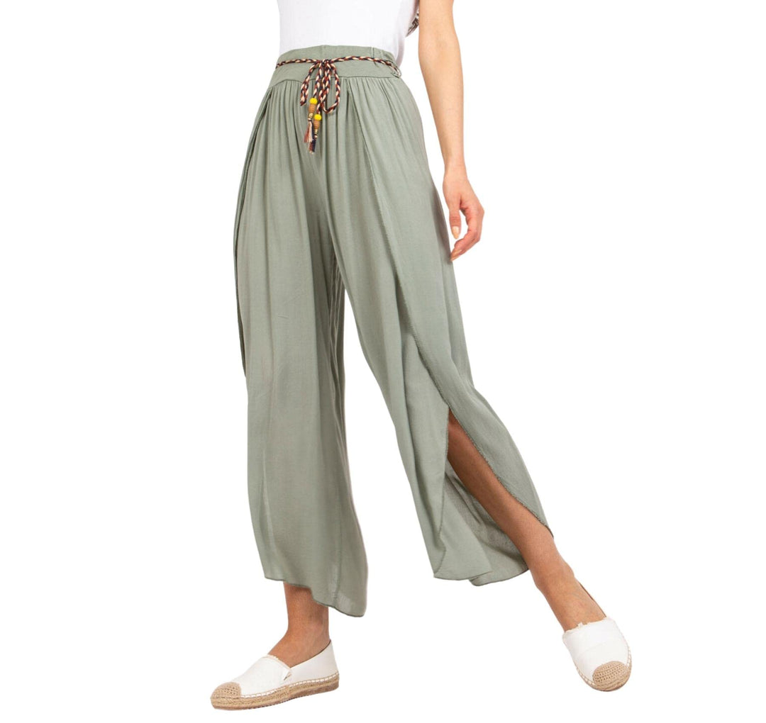 Weite Lockere Damenhose mit Geschlitztem Bein Damenhose mit Schlitzen Wickelbeinen, Luftig Leichte V