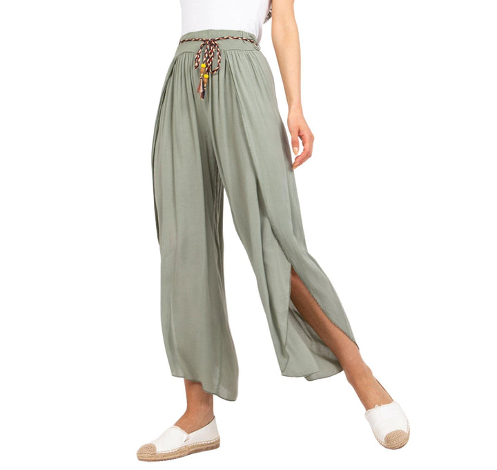 Weite Lockere Damenhose mit Geschlitztem Bein Damenhose mit Schlitzen Wickelbeinen, Luftig Leichte V