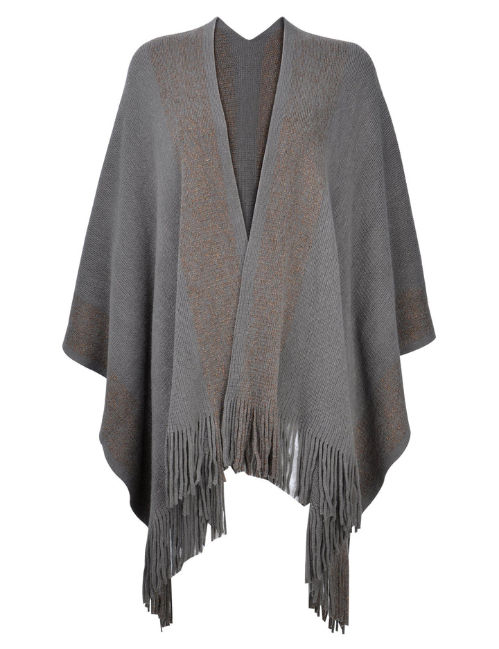 ZLYC Damen Weiche Schlichte Poncho Capes Retro Cardigans Pullover Grau, Grau