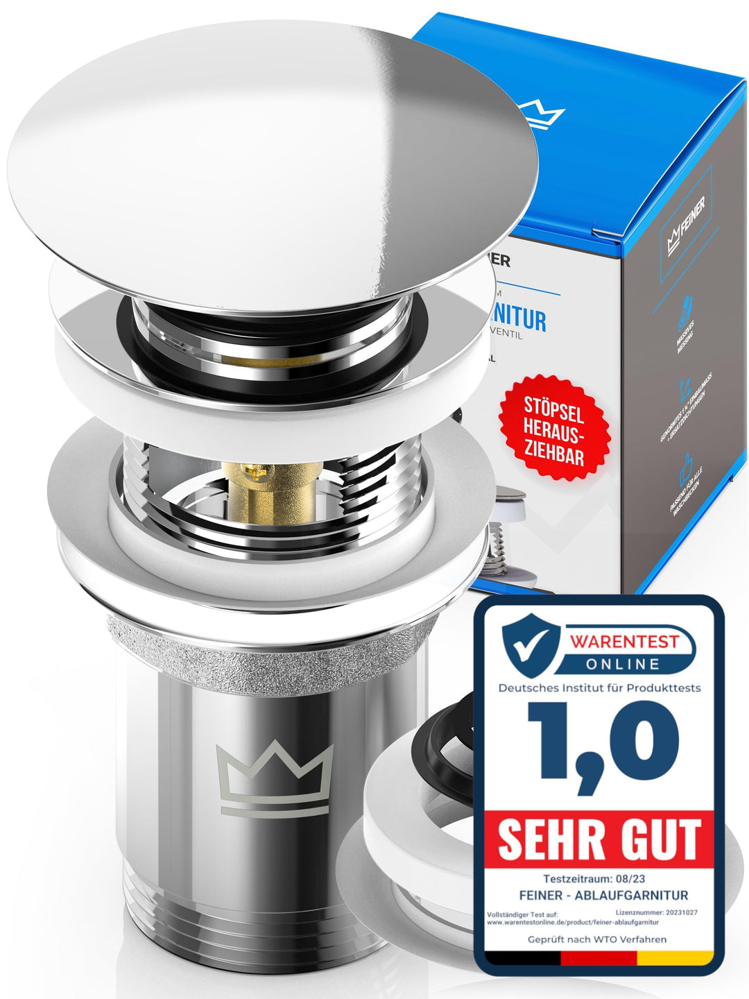 FEINER® Universal Waschbecken Ablaufgarnitur für Waschbecken & Waschtisch Aller Art MIT Überlauf, St