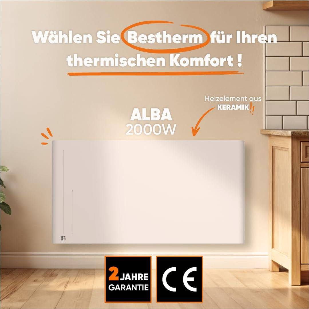 BESTHERM Bestherm Alba Elektrischer Heizung Heizkörper, mit trockener Trägheit, Keramik, 2000 W, hor
