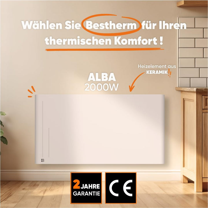BESTHERM Bestherm Alba Elektrischer Heizung Heizkörper, mit trockener Trägheit, Keramik, 2000 W, hor