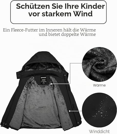 Wantdo Jungen Berg Ski Jacke Warmer Winter Fleece Mäntel Wasserdichter Atmungsaktive Jacke Outdoor K