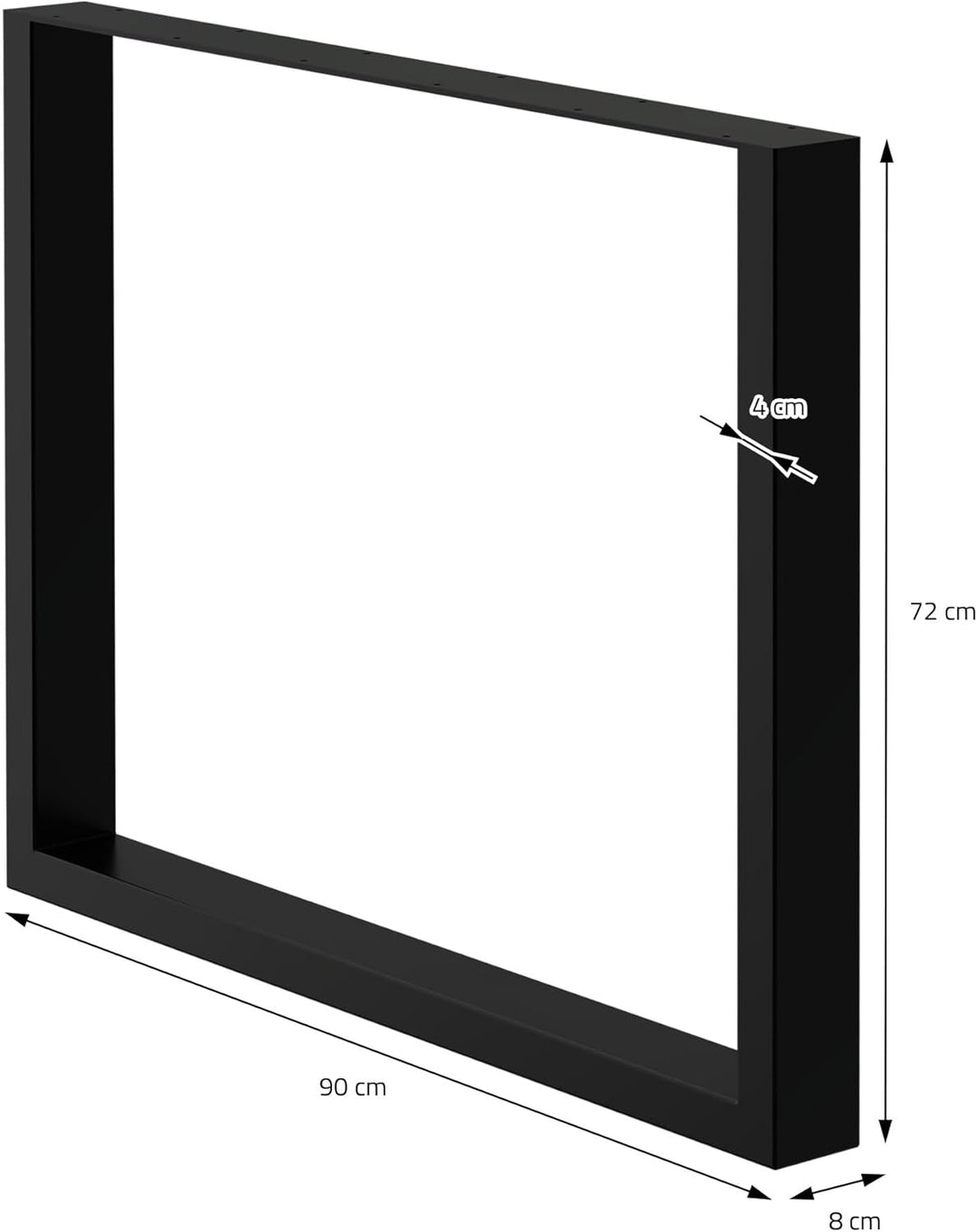 2er Set Tischbeine aus Vierkantprofilen, 90x72 cm, Schwarz, pulverbeschichtete Stahl, Industriedesig