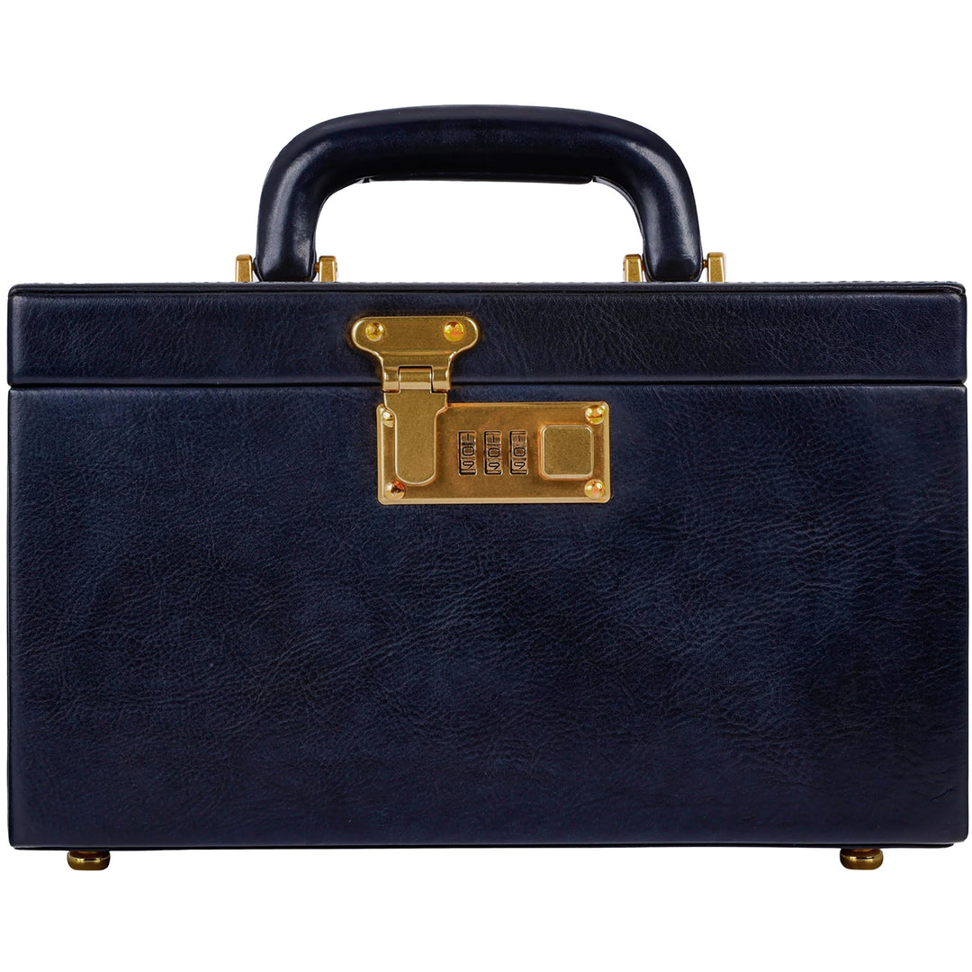 Time Resistance Marineblau Leder-Schmuckkästchen Vollnarbenleder Schmuck Organizer Aufbewahrung von