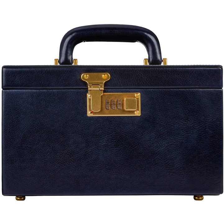 Time Resistance Marineblau Leder-Schmuckkästchen Vollnarbenleder Schmuck Organizer Aufbewahrung von