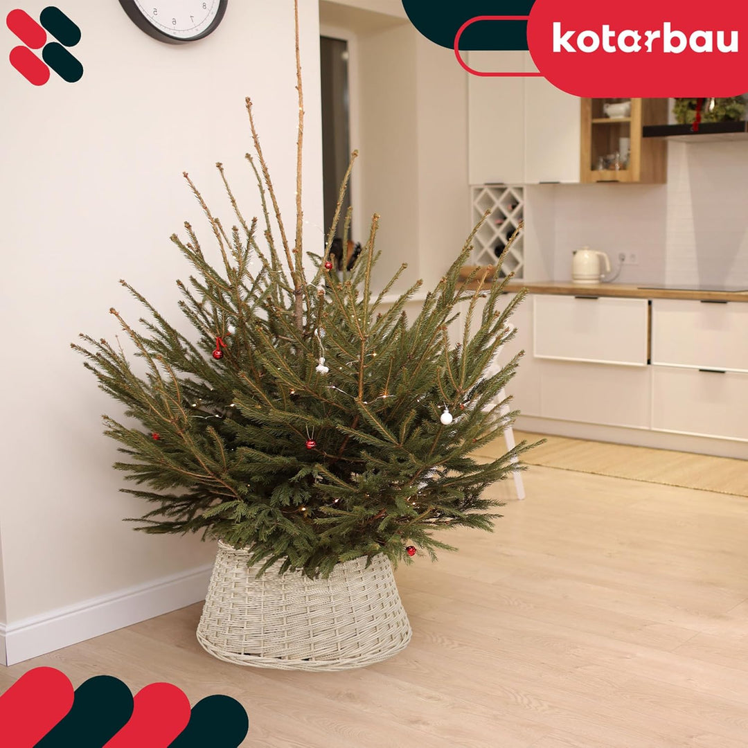 KOTARBAU® Weihnachtsbaum Rock aus Weide Ø 60 cm Gebleicht Christbaumständer aus Rattan Natur Weihnac