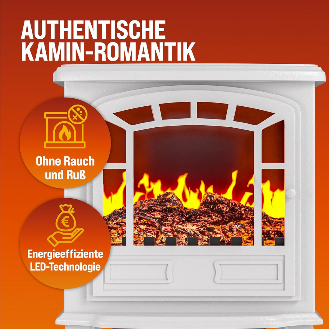 Elektrokamin mit Heizer Kaminfeuer LED elektrischer 2000W Heizlüfter weiss Elektroofen mit Flammen