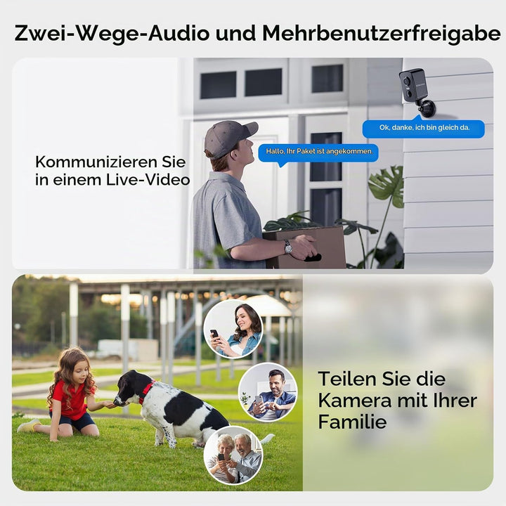 Ediloca Magnetische Sicherheitskameras, kabellos, für den Aussenbereich, 2K, schwenkbar, 300°, batte