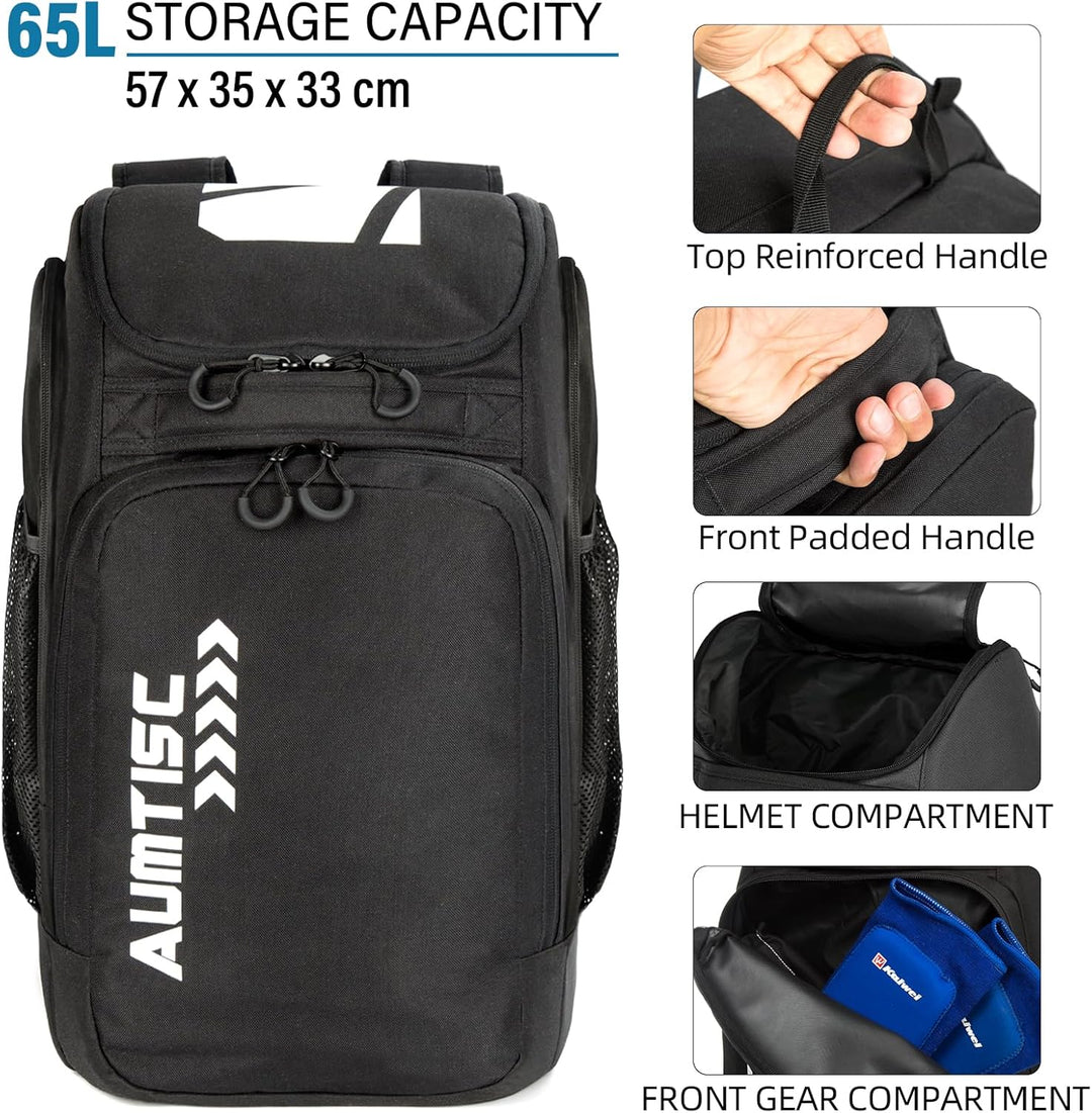 AUMTISC Skischuhtaschen mit Helmfach und Rucksackgurten, Skirucksack Skischuhrucksack mit Helmtasche