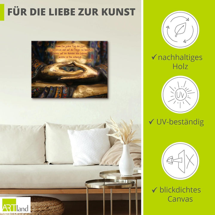 ARTland Leinwandbilder Wandbild Bild auf Leinwand 60x45 cm Wanddeko Bilder mit Sprüchen Buddha Buddh