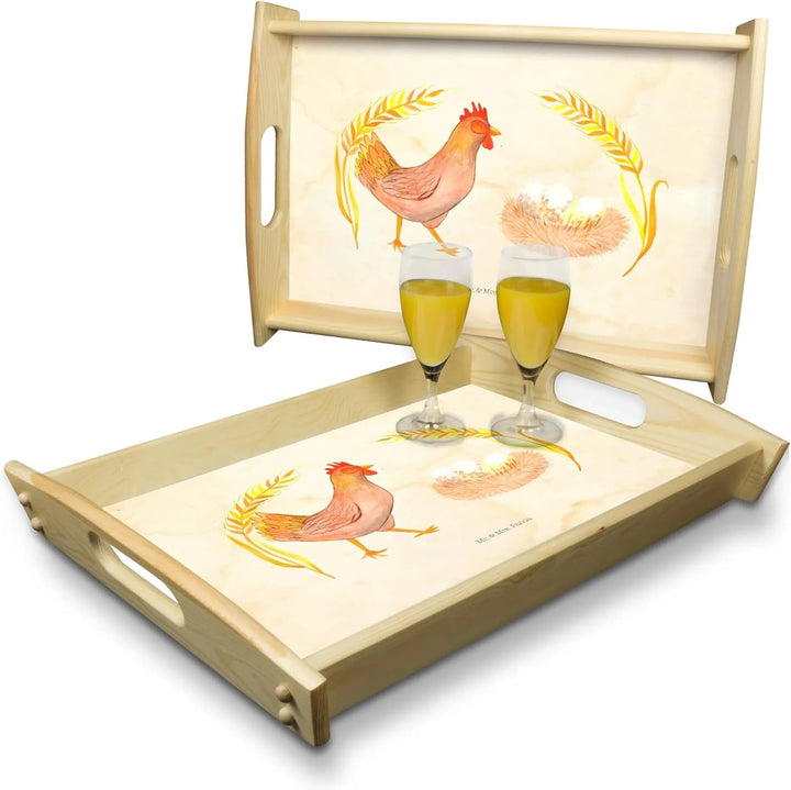 Mr. & Mrs. Panda Servier Tablett Huhn Stolz - Geschenk, Eier, sofatablett, Serviertablett, Hahn, Bau