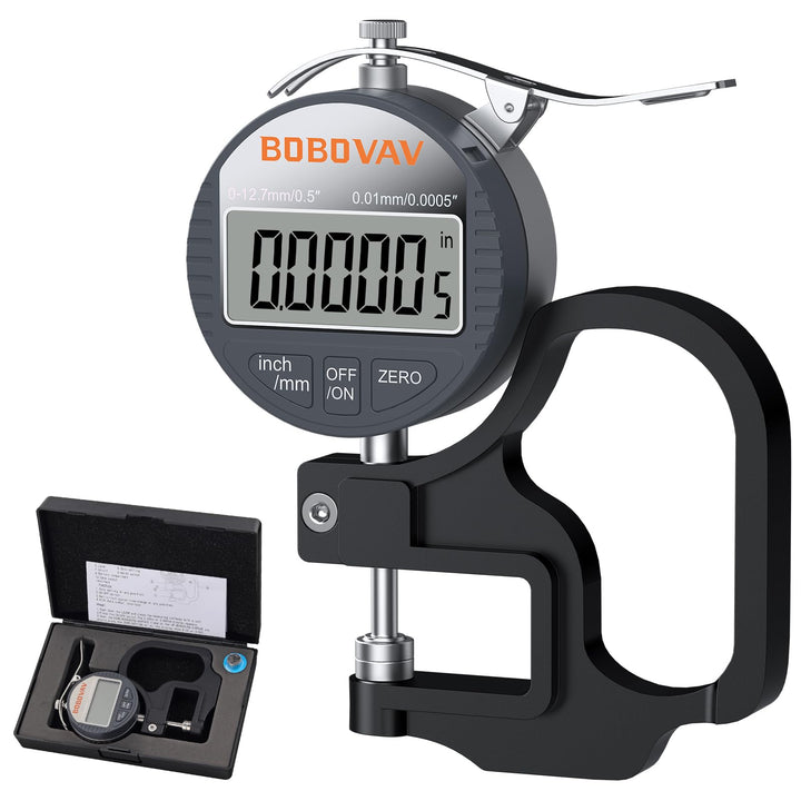 Digitaler Dickenmesser 0–12,7 mm, Auflösung 0,01 mm, Dickenmessgerät mit Zoll/MM-Umstellung, präzise