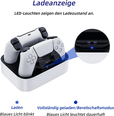 Mcbazel Ladestation PS5 Controller, PS5, Doppel-Ladegerät, Schutz gegen Überhitzung, dreifacher Schu