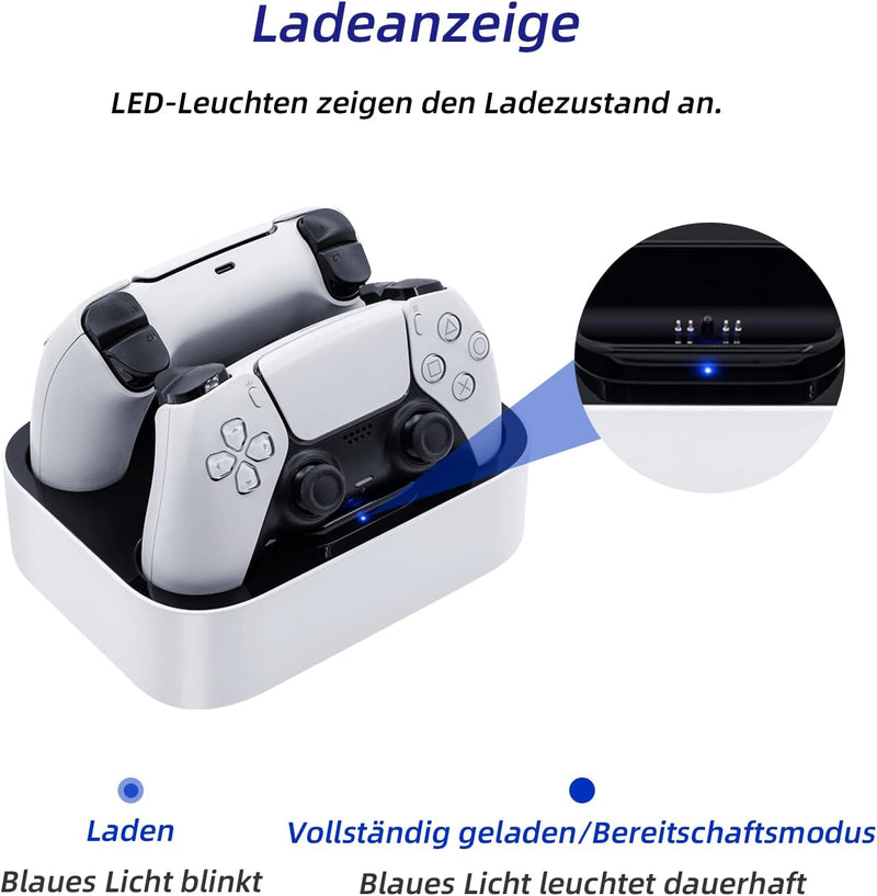 Mcbazel Ladestation PS5 Controller, PS5, Doppel-Ladegerät, Schutz gegen Überhitzung, dreifacher Schu