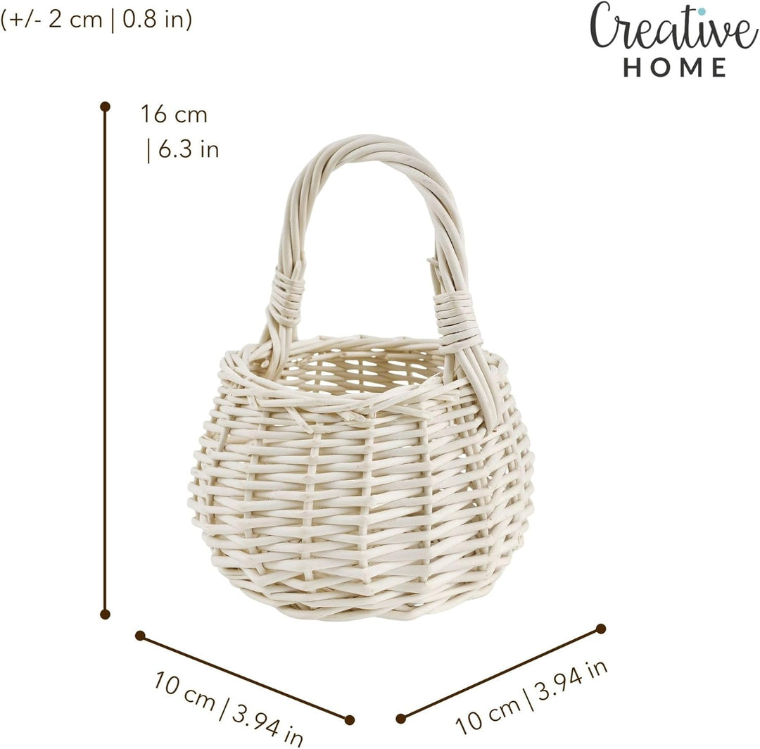Creative Home Osterkorb Kleiner Weidenkorb Henkel Weiss Rund | Klein 10 x 10 x 16 cm (+/- 2 cm) | Ha
