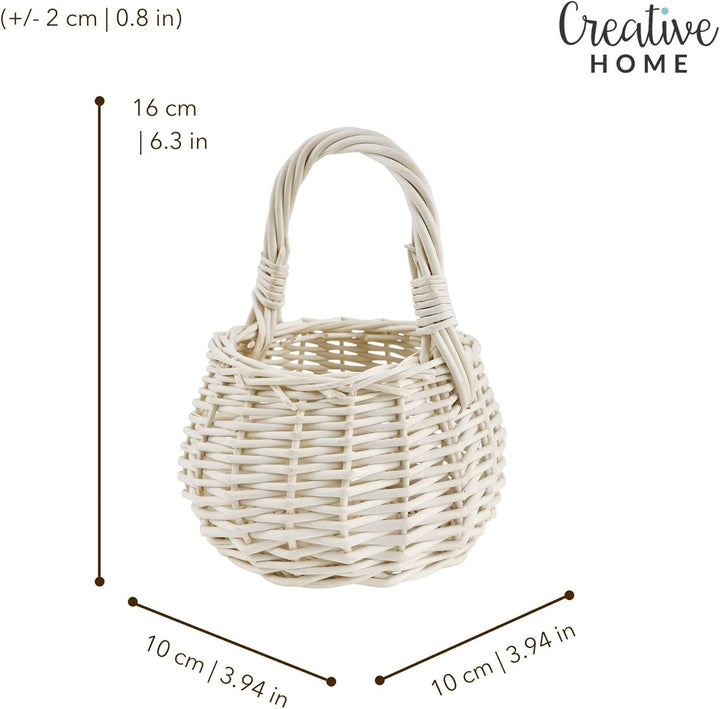Creative Home Osterkorb Kleiner Weidenkorb Henkel Weiss Rund | Klein 10 x 10 x 16 cm (+/- 2 cm) | Ha