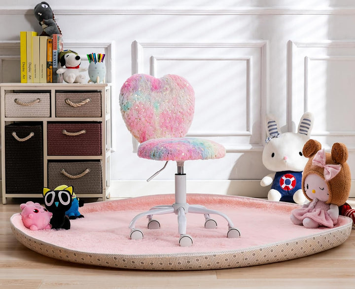 chairus Kinder Schreibtischstuhl aus Kunstfell Höhenverstellbarer Drehstuhl ohne Armlehnen Studienst