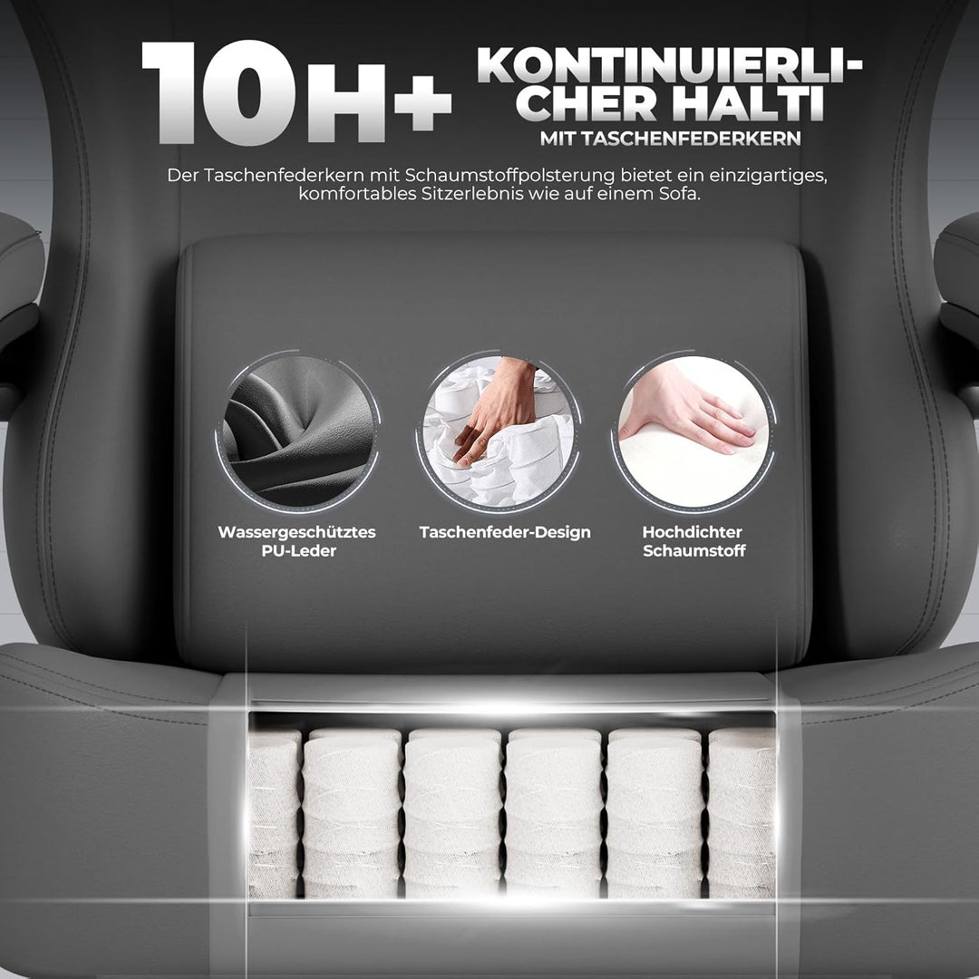 GTPLAYER Gaming Stuhl, Atmungsaktiver Bürostuhl, bürostuhl ergonomisch, Hochwertiger - Kunstleder, E