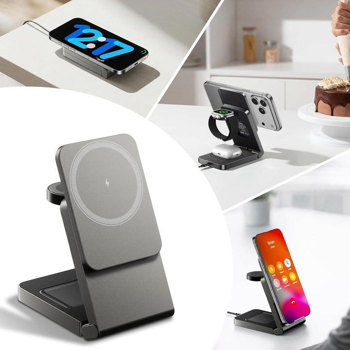 3 in 1 Ladestation für iPhone/Apple Watch/AirPods mit 20W Adapter Metalgrau, Metalgrau