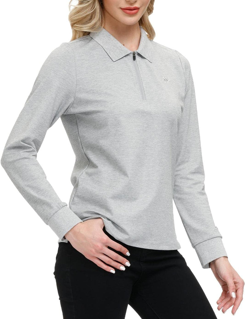 AjezMax Poloshirt Damen Golf Polohemd Langarm Baumwolle Sport Polo Wintershirts mit Reissverschluss