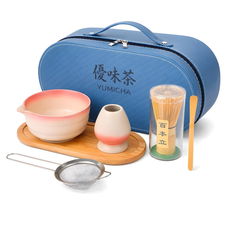 Matcha Set Komplett 7-teilig – Matcha Tee Set mit Schale, Bambusbesen (Chasen), Löffel, Halter & Auf