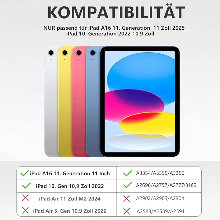 Tastatur Hülle Für iPad A16 11/10 Generation 2025/2022(11/10.9 Zoll), Hülle Mit Tastatur Für iPad 11