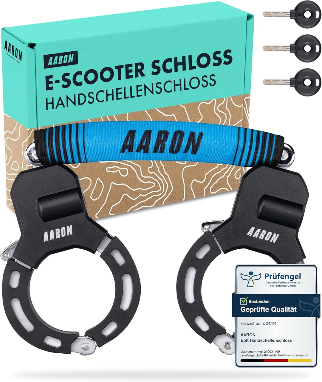 AARON Handschellenschloss für E-Scooter - Hochsicherheits-Design - Flexibles Fahrradschloss mit Stah