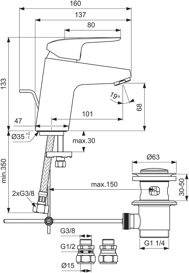Ideal Standard B1811AA Ceraflex Waschtischarmatur, Chrome, Basin Mixer with Waste, Basin Mixer with