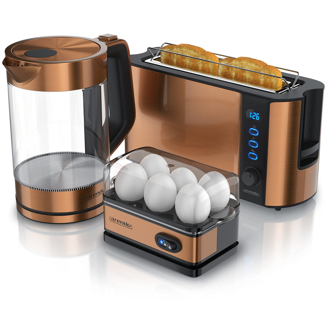 Arendo - Wasserkocher und Toaster im Set Edelstahl Kupfer, Wasserkocher 1,7L 2200W Warmhaltefunktion