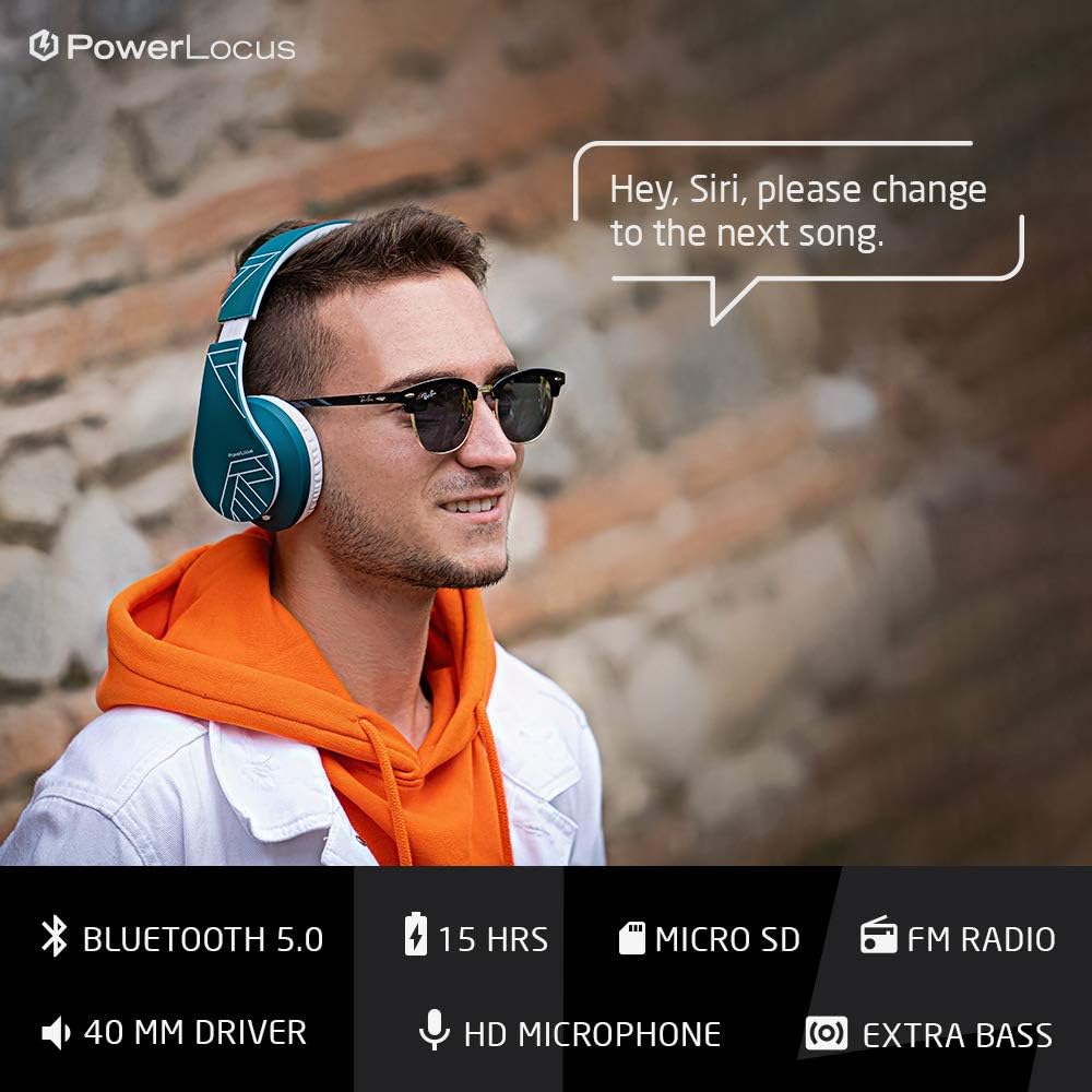 PowerLocus Bluetooth Over-Ear Kopfhörer, Stereo Faltbare Kabellose und Kabel-Kopfhörer mit Integrier