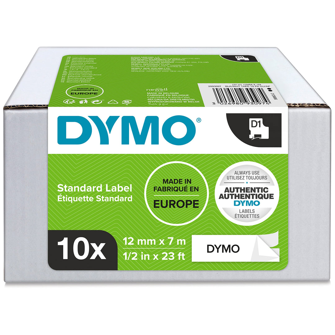 DYMO Original D1-Etikettenband | schwarz auf weiss | 12 mm x 7 m | selbstklebendes Schriftband | für