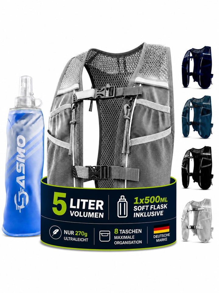 SASMO® Laufweste Damen & Herren 5L / 2L | Running Vest - Ultraleicht & atmungsaktiv| Laufrucksack Da